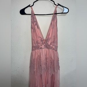 Windsor Pink Floaral Lace Sheer Prom Dress